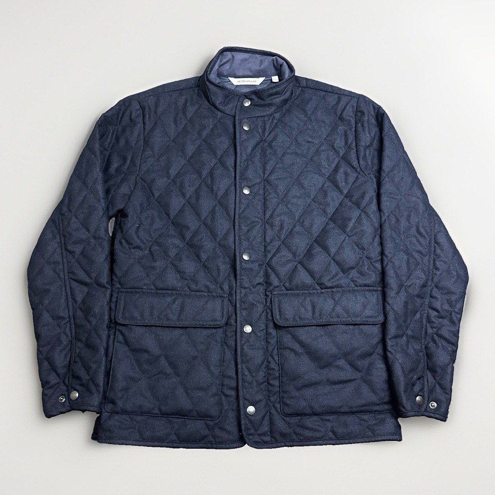 Peter Millar Suffolk Jacket Mens S Navy Blue Quilted Wool Coat Stand Up Collar